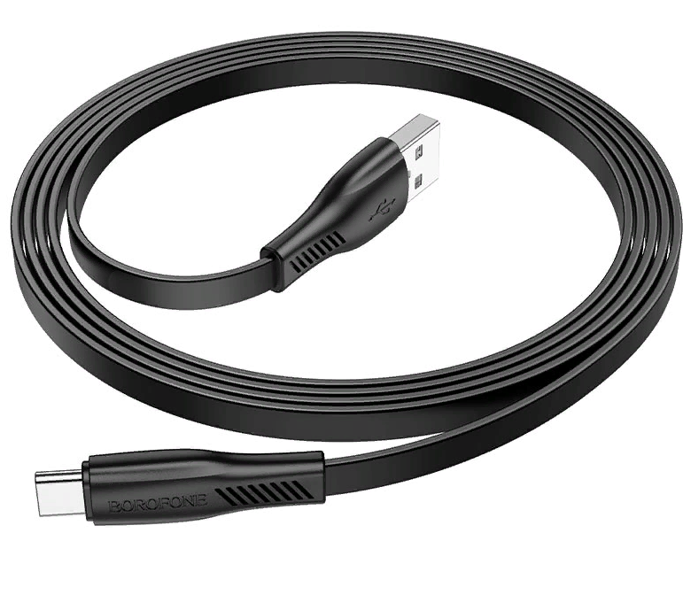 Кабель Type-C BOROFONE B-X85, 3А, 1 м, плоский кабель (Чёрный) Кабель Type-C BOROFONE B-X85, 3А, 1 м, плоский кабель