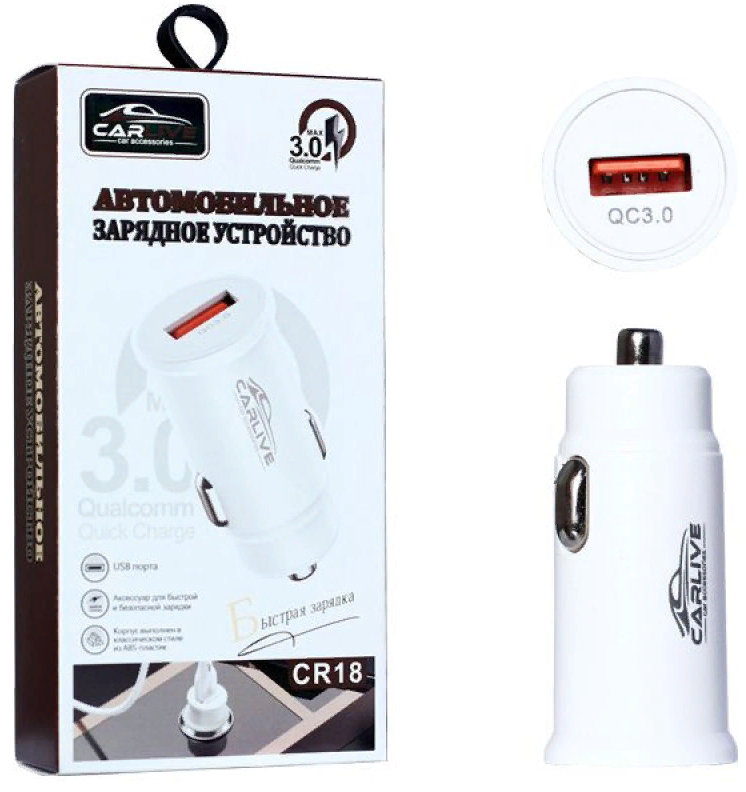 АЗУ с USB&nbsp;&nbsp;3A&nbsp;&nbsp;CarLive CR18 QC3.0