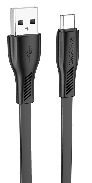 Кабель Type-C BOROFONE B-X85, 3А, 1 м, плоский кабель (Чёрный) Кабель Type-C BOROFONE B-X85, 3А, 1 м, плоский кабель