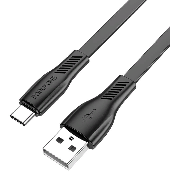 Кабель Type-C BOROFONE B-X85, 3А, 1 м, плоский кабель (Чёрный) Кабель Type-C BOROFONE B-X85, 3А, 1 м, плоский кабель