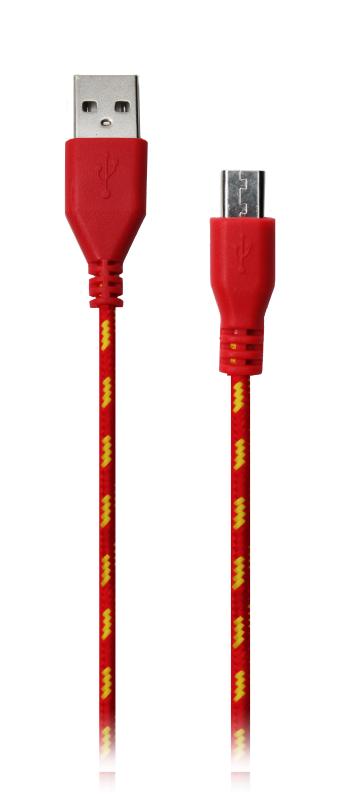 Кабель micro - USB текстильный (пластиковый наконечник) (Красный)