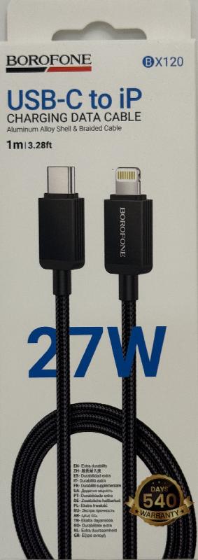 Кабель Type-C - 8 pin Borofone BX120 Placer, 1.0м, PD 27Вт, цвет: черный