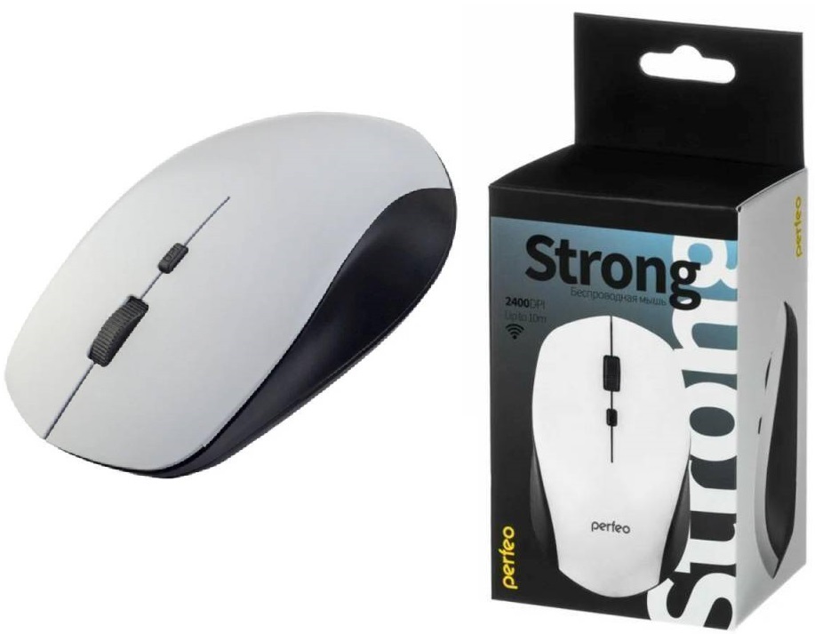 Perfeo мышь беспров., оптич. "STRONG", 4 кн, DPI 800-2400, USB, белая