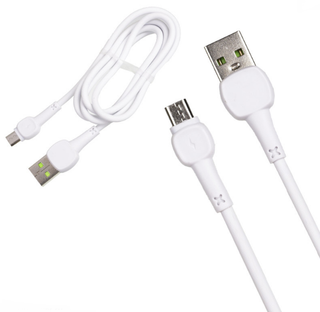 Кабель micro - USB, круглый рифленый кабель, R70, 1м (Белый)