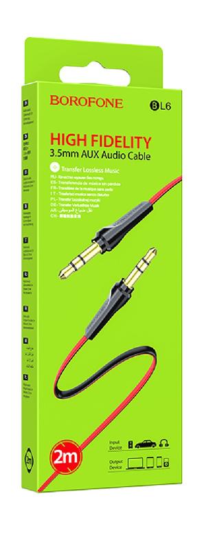 Кабель AUX, Jack 3,5mm(m) - Jack 3,5mm(m) Borofone BL6, 2.0м, цвет: красный