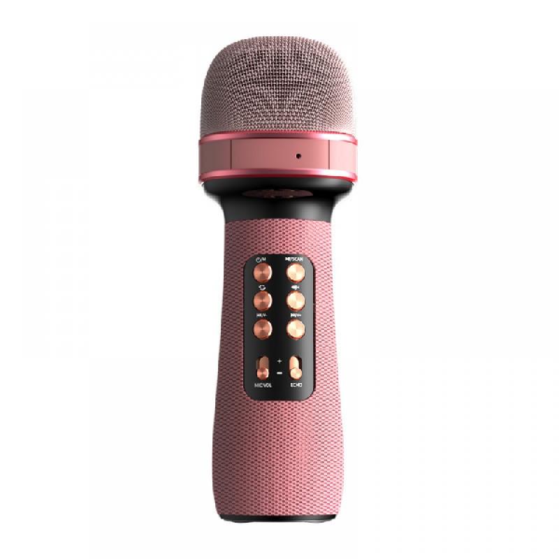 Караоке микрофон WS-898 с динамиками (Bluetooth, USB, micro USB, AUX, mic, FM) TWS (Розовый)