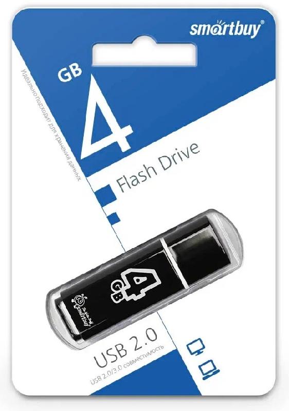 USB 2.0 накопитель Smartbuy 004 ГБ серия Glossy Чёрный (SB4GBGS-K)