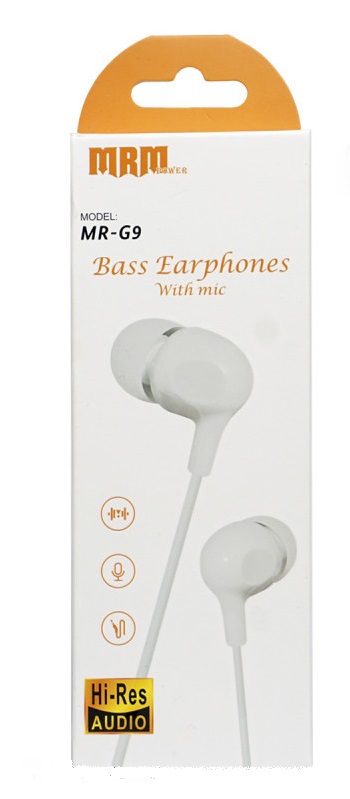 Наушники MP3  &quot;MRM&quot; MR-G9 BASS c микрофоном (упаковка - коробка) провод круглый силиконовый (Чёрный)