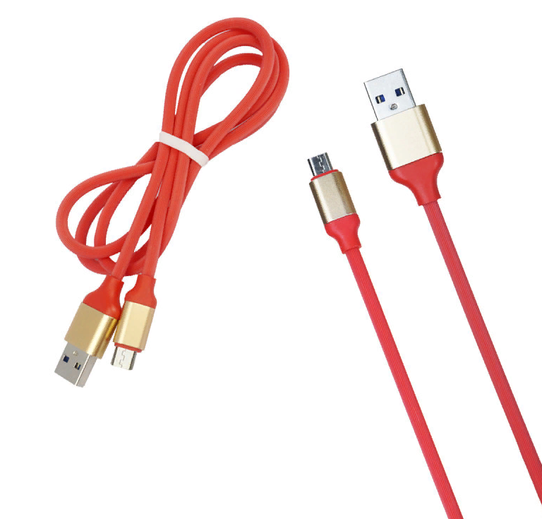 Кабель micro - USB рифленый, металл.наконечник R12 (Красный)