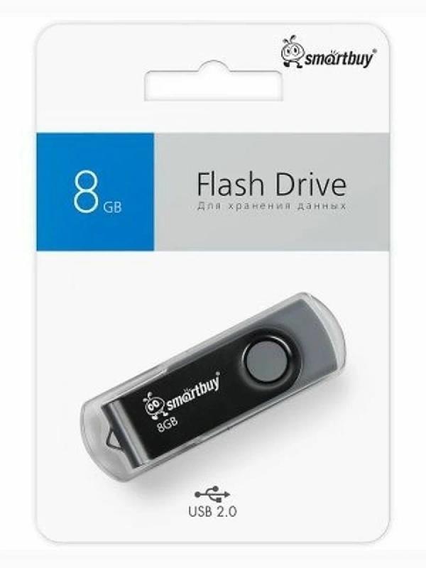 USB 2.0 накопитель Smartbuy 008 ГБ серия Twist Чёрный/Cерый (SB008GB2TWK)
