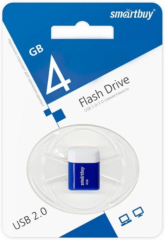 USB 2.0 накопитель Smartbuy 004 ГБ серия Lara Синий (SB4GBLARA-B)