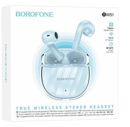 Наушники внутриканальные Borofone BW51, Solid true, Bluetooth, цвет: синий