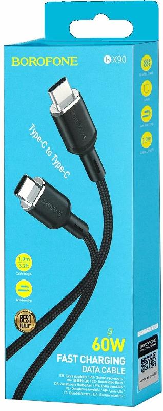 Кабель Type-C - Type-C Borofone BX90, 1.0м, 3.0A, PD 60Вт/QC3.0, цвет: чёрный