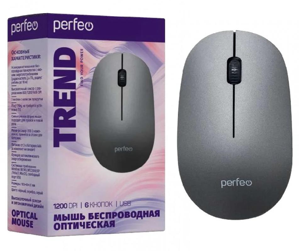 Perfeo мышь беспров., оптич. "TREND", 3 кн, DPI 1200, USB, серый