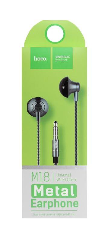 Наушники НОСО М18  EarPods с микрофоном, металл ( упаковка-картон) (Серый)