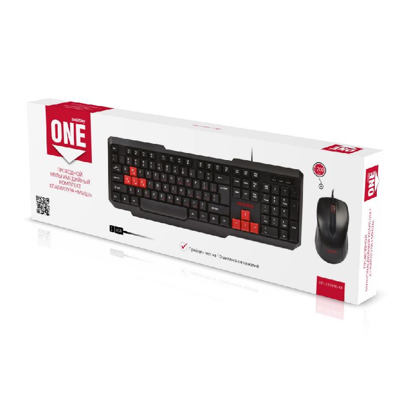 Комплект проводной клавиатура+ мышь Smartbuy ONE мультимедийный SBC-230346-KB (Черно-красный)