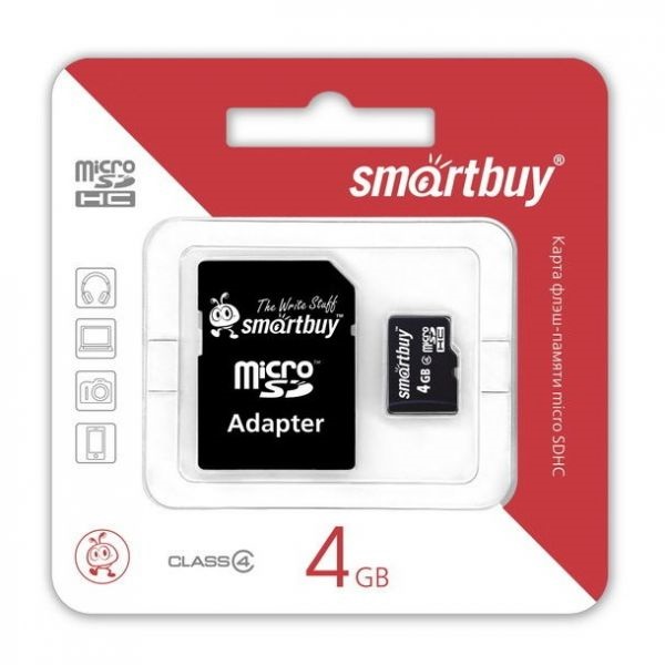 micro SDHC карта памяти Smartbuy 004 ГБ Class 4, с адаптером SD