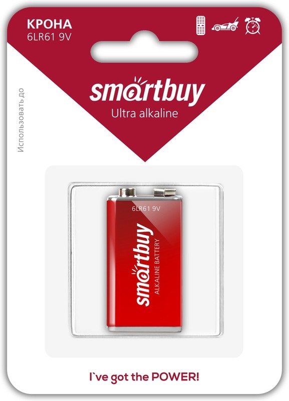 Батарейка алкалиновая Крона Smartbuy 6LR61/1B (12/240) (SBBA-9V01B)