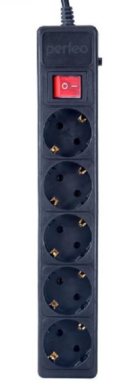 Perfeo сетевой фильтр "POWER+", 3,0м, 5 розеток, черный (PF-PP-5/3,0-B)