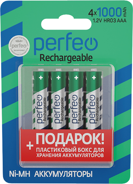 Perfeo AAA1000mAh/4BL+BOX  Аккумулятор (|40/240 PF_5036)
