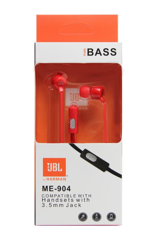 Наушники MP3 &quot;J&quot; PURE BASS ME-904  плоск. шнур c  микрофоном  (упаковка коробка) (Красный)