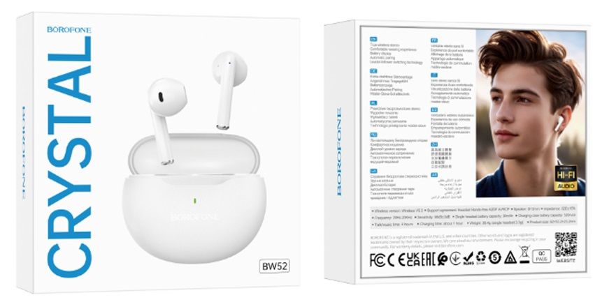 Наушники внутриканальные Borofone BW52, Tower true, Bluetooth, цвет: белый