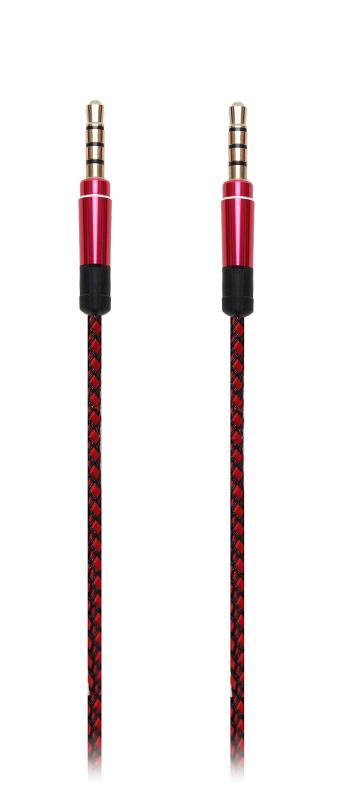 Кабель AUX  3.5 - 3.5 круглый текстильный (металлический наконечник) (Красный)
