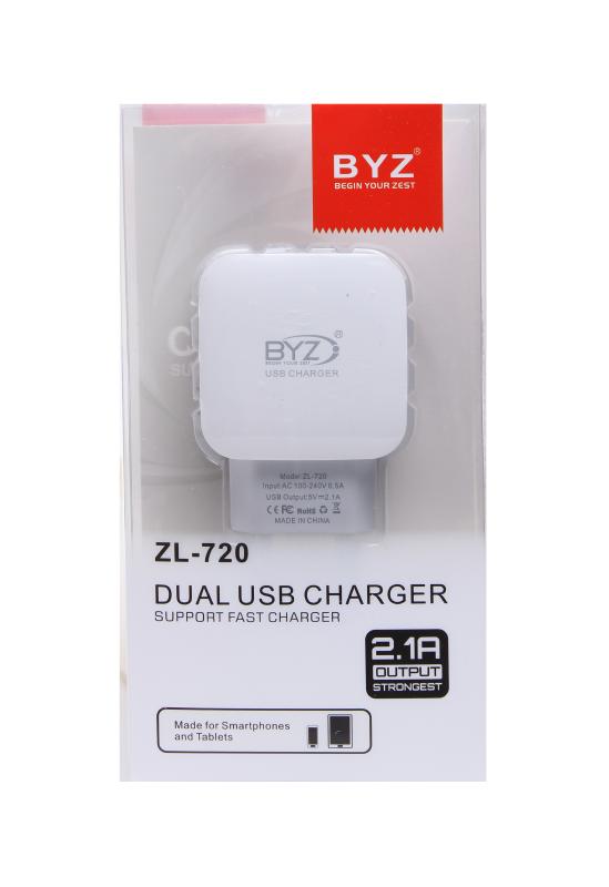Сетевое зарядное устройство с 2USB &quot;BYZ&quot; 2.1А  (ZL-720) в коробке (Белый)