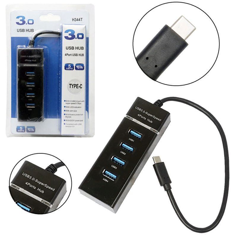 USB-разветвитель H344T 4USB Ports 3.0 Type-C