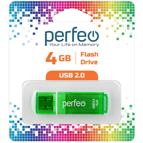 Накопитель USB Flash  4GB Perfeo C13 (Зеленый)