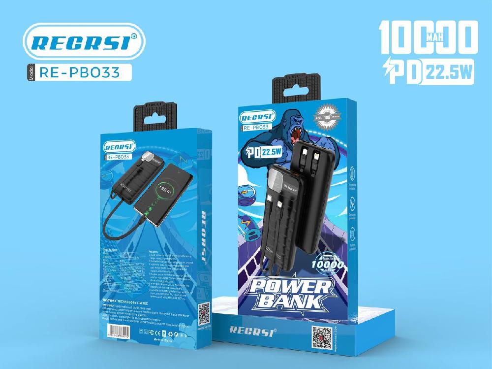 Портативный аккумулятор RECRSI RE PB033 10 000 mAh (Чёрный)