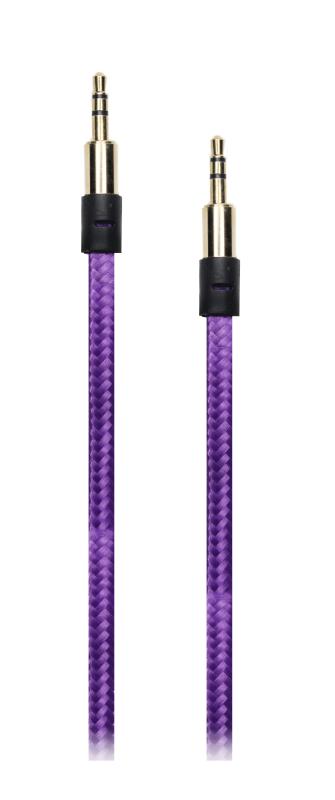 Кабель AUX  3.5 - 3.5 плоский текстильный (позолоченный наконечник) (Фиолетовый)