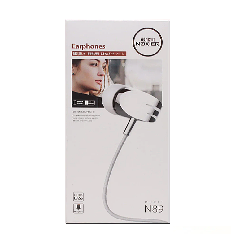 Наушники MP3  "NOXIER" N89 EXTRA BASS c микрофоном (упаковка - коробка) провод круглый (Белый)