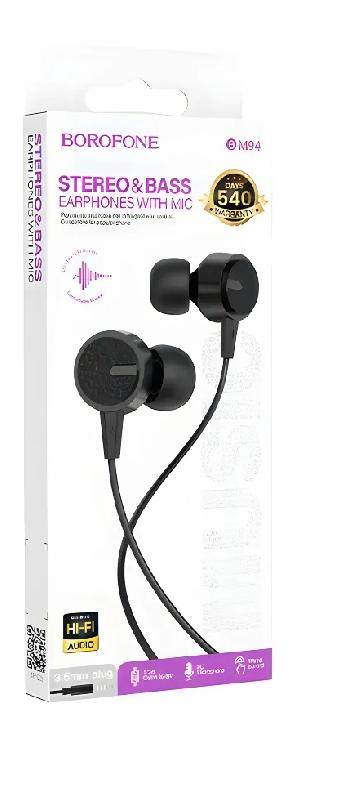 Наушники BOROFONE B-M94 вакуумные с микрофоном, 1,2м  (Чёрный)