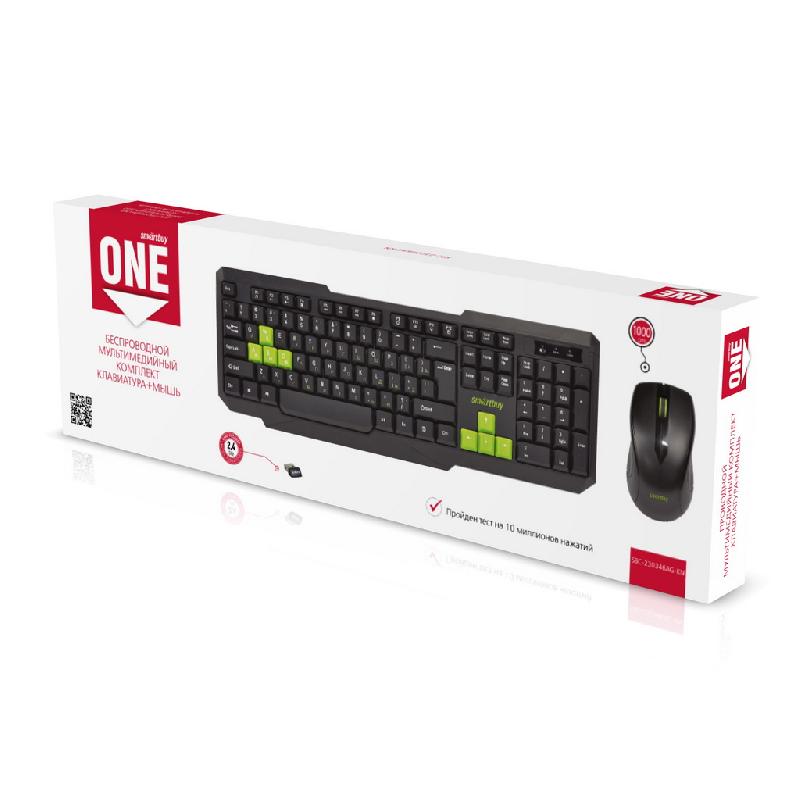 Комплект клавиатура+ мышь Smartbuy ONE мультимедийный 230346 AG-KN (Черно-зеленый)