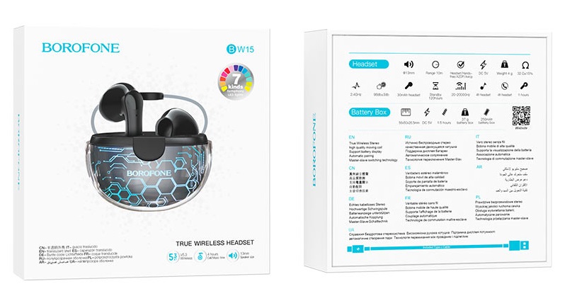 Наушники внутриканальные Borofone BW15, Colorful True, Bluetooth, цвет: чёрный