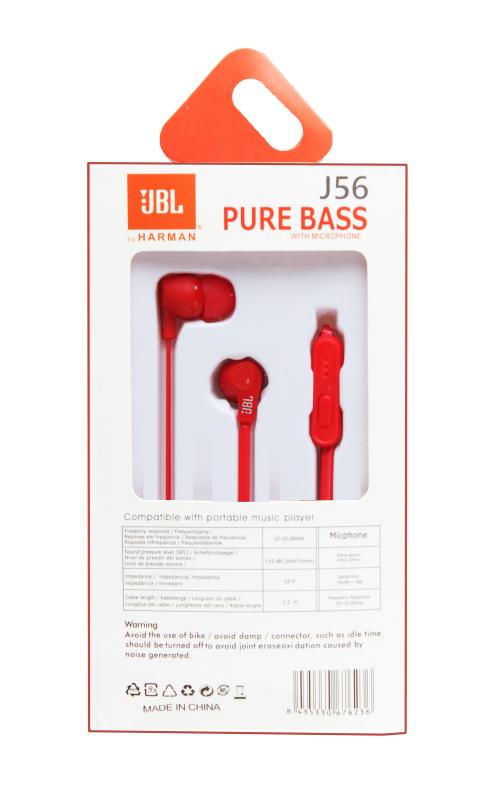 Наушники MP3 &quot;J&quot; J56 с микрофоном (упаковка - коробка) (Красный)