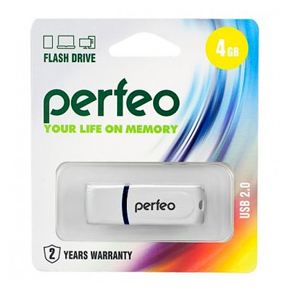 Накопитель USB Flash  4GB Perfeo C09 (Белый)