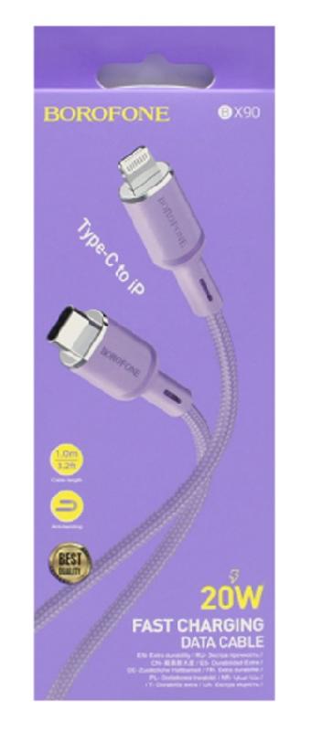 Кабель Type-C - 8 pin Borofone BX90, 1.0м, 3.0A, 20Вт, QC3.0, цвет: фиолетовый
