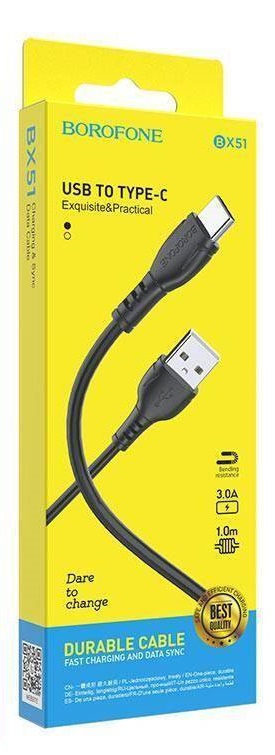 Кабель USB - Type-C Borofone BX51 Triumph, 1.0м, 3.0A, цвет: черный