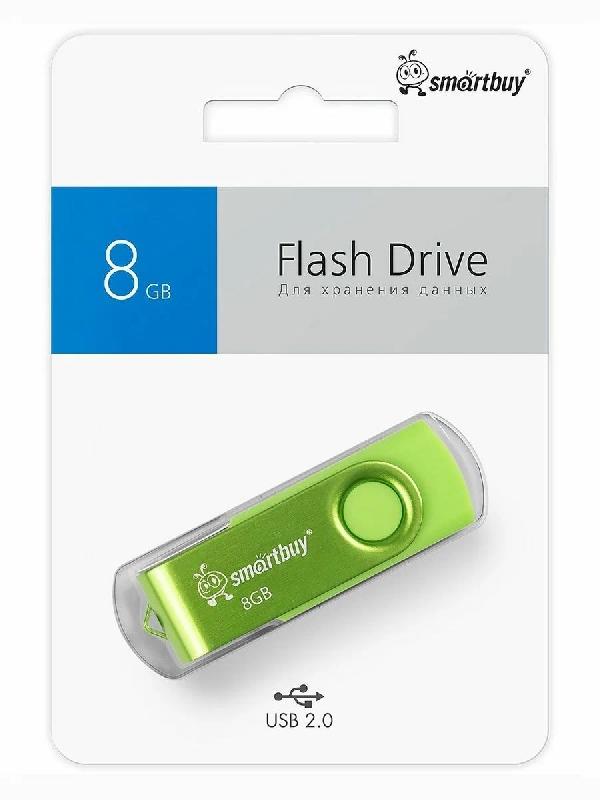 USB 2.0 накопитель Smartbuy 008 ГБ серия Twist Зелёный (SB008GB2TWAG)
