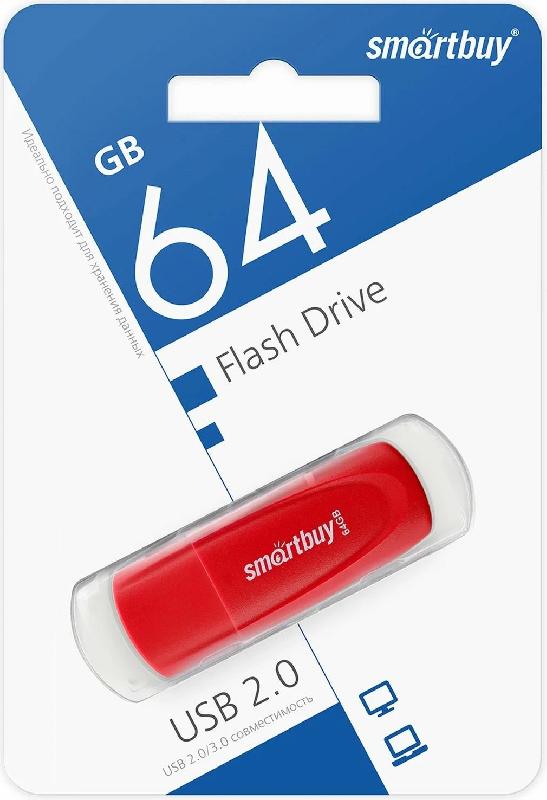 USB 2.0 накопитель Smartbuy 064 ГБ серия Scout Красный (SB064GB2SCR)