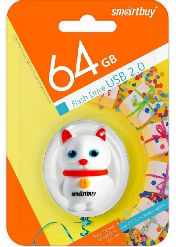 USB 2.0 накопитель Smartbuy 064 ГБ серия Wild Котенок Белый (SB64GBCATW)