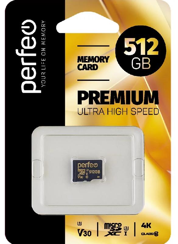 Perfeo microSDXC 512GB High-Capacity (Class 10) UHS-3 V30 w/o Adapter