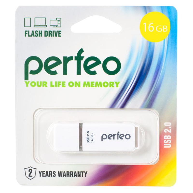 Накопитель USB Flash  16GB Perfeo C01 (Белый)