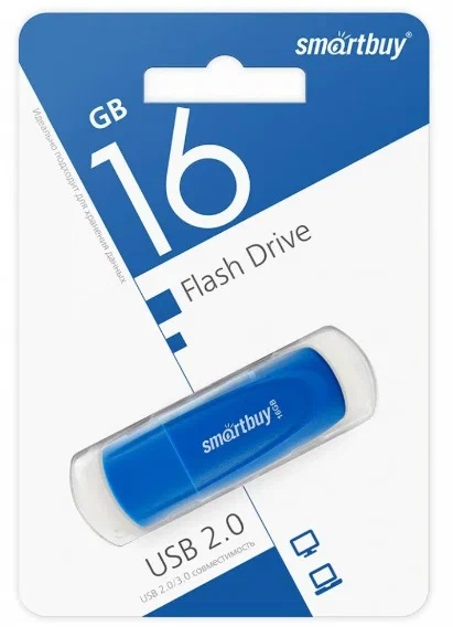 USB 2.0 накопитель Smartbuy 016 ГБ серия Scout Синий (SB016GB2SCB)