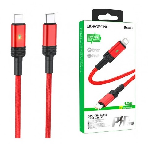 Кабель Type-C - 8 pin Borofone BU30 Lynk, 1.2м, 20Вт, цвет: красный