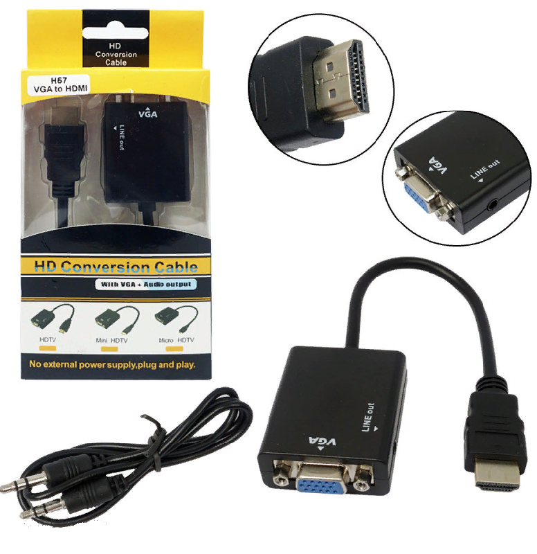 Переходник HDMI TO VGA+AUX(0.15м) H57 в коробке