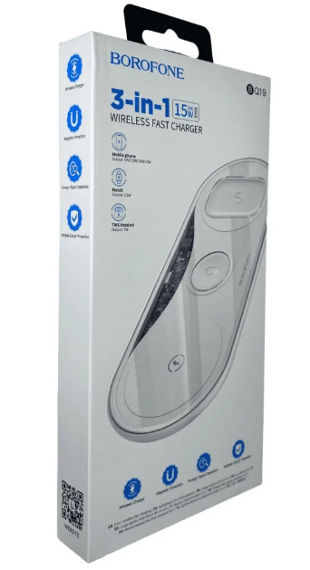 Беспроводное зарядное устройство Borofone B Q19 3 в1 Wireless Fast Charger 15W(Watch 5W,AirPods 3W,For Phone 5/7.5/10/15W)  (Белый)
