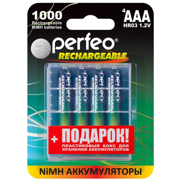 Аккумулятор Perfeo AAА HR3/4BL+BOX 1000 mAh NiMH (4 шт. в блистере)